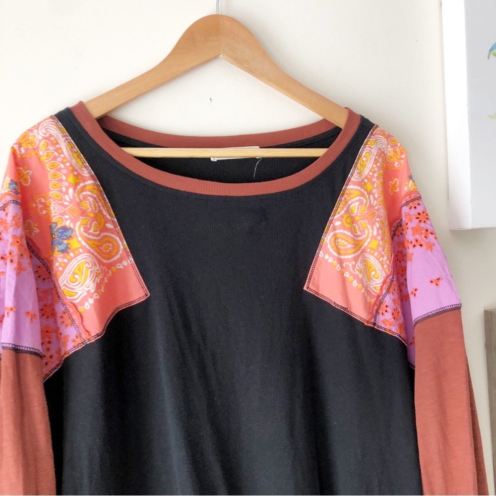 SOLD♏️Free People We The People Feelin It Patchwork Ballon Sleeve Top Size M - Picture 3 of 12